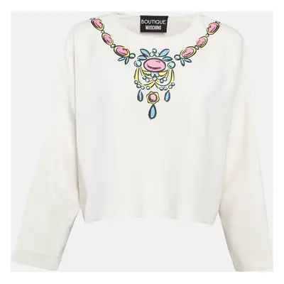 Boutique Moschino White Necklace Print Crepe Top