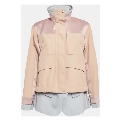 Sacai Beige Satin Trimmed Synthetic Layered Zipper Jacket