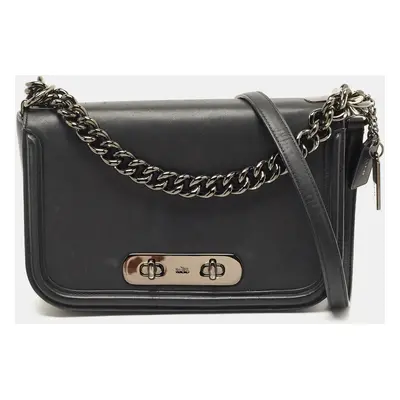 Coach Black Leather Swagger Flap Crossbody Bag