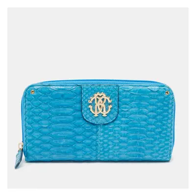 Roberto Cavalli Blue Python Zip Around Continental Wallet