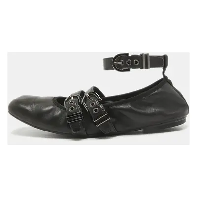 Stuart Weitzman Black Leather Bolshoi Buckle Detail Ballet Flats Size