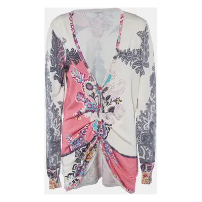 Etro Multicolor Printed Silk Knit Button Front Cardigan