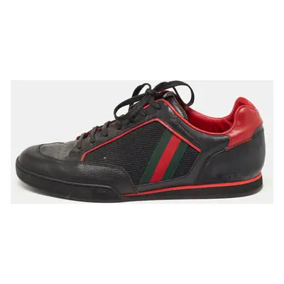 Gucci Black/Red Leather and Mesh Vintage Tennis Sneakers Size 43.5