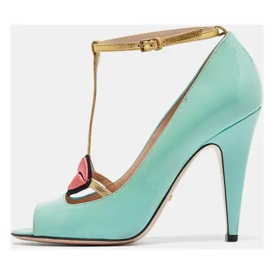 Gucci Blue Patent Molina Ankle Strap Pumps Size