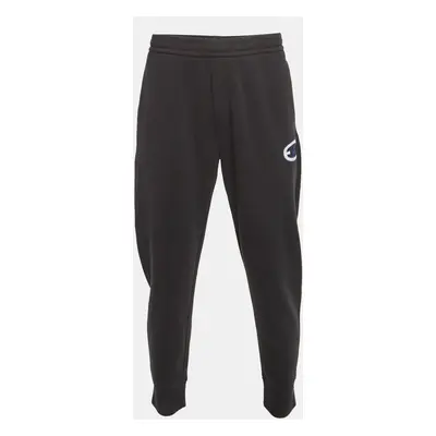 Emporio Armani Black Embroidered Cotton Blend Sweatpants