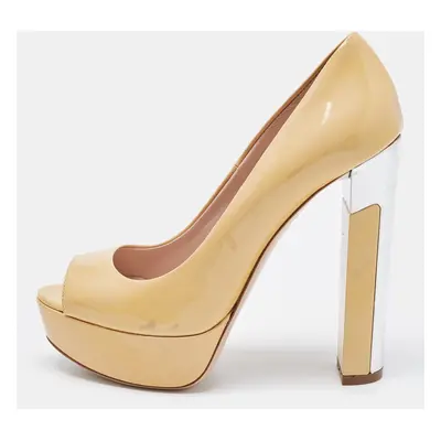 Miu Miu Beige Patent Leather Peep Toe Platform Pumps Size