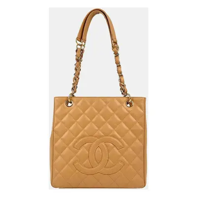 Chanel Beige Calfskin Petite Shopping Tote PST Chain Handbag