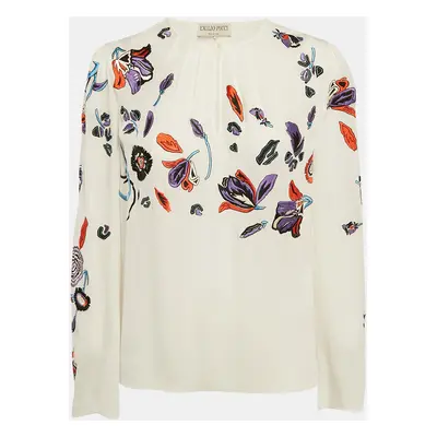 Emilio Pucci Floral Embroidered Silk Long Sleeve Blouse