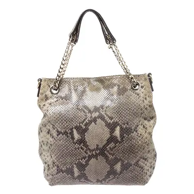 Michael Kors Green/Black Python Embossed Suede Chain Tote