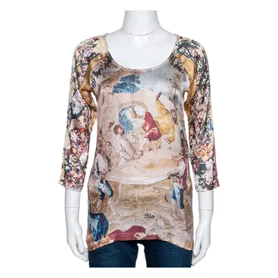 D&G Beige Abstract Printed Stretch Silk Long Sleeve Top