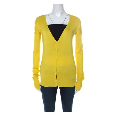 Joseph Yellow Silk Blend Knit Button Front Cardigan