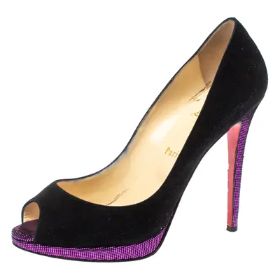 Christian Louboutin Black Suede Yolanda Peep Toe Pumps Size 39.5