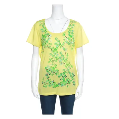 Balenciaga Yellow and Green Floral Cutout Printed T-Shirt