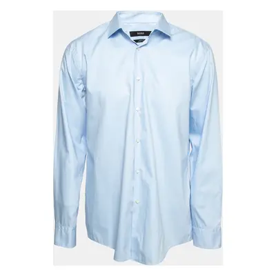 Boss By Hugo Boss Blue Cotton Button Front Slim Fit Shirt