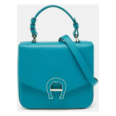 Aigner Green Leather Logo Flap Top Handle Bag