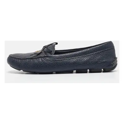 Prada Navy Blue Leather Slip On Loafers Size