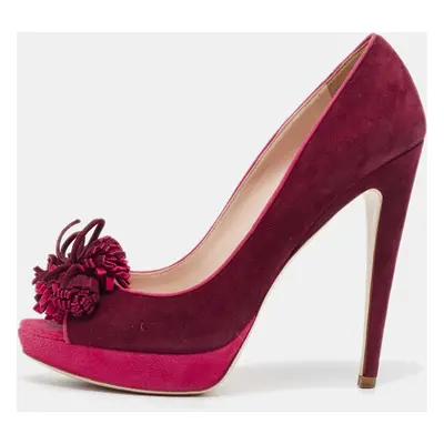 Miu Miu Plum/Pink Suede Tassel Detail Peep Toe Platform Pumps Size 40.5