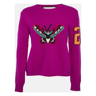 Gucci Purple Floral-Butterfly Intarsia Wool Sweater