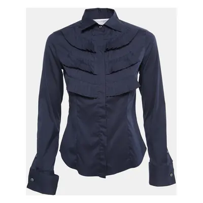 Max Mara Dark Blue Stretch Cotton Pleated Shirt