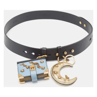 Prada Black/Blue Embellished Waist Belt 85CM