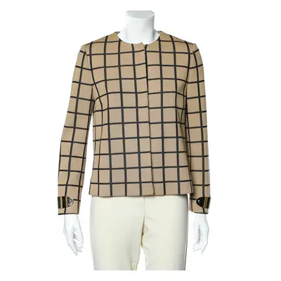 M Missoni Beige Windowpane Patterned Knit Button Front Cardigan