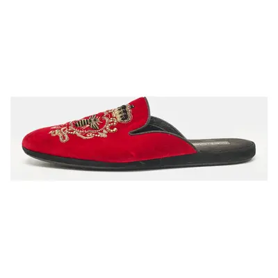 Dolce & Gabbana Red Velvet Embroidered Mules Size