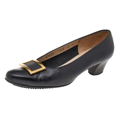 Salvatore Ferragamo Black Leather Buckle Pumps Size 36.5