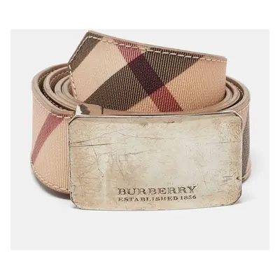 Burberry Beige Nova Check Coated Canvas Logo Plaque Belt 100CM