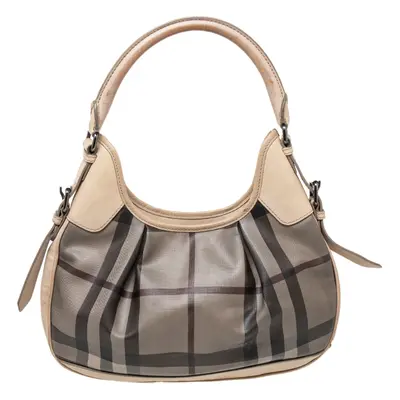 Burberry Beige Coated Canvas And Leather Small Brooklyn Hobo