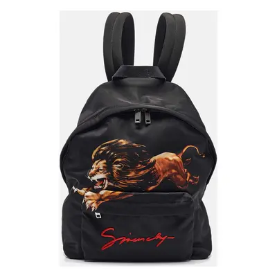 Givenchy Black Leather and Nylon Lion Print Backpack