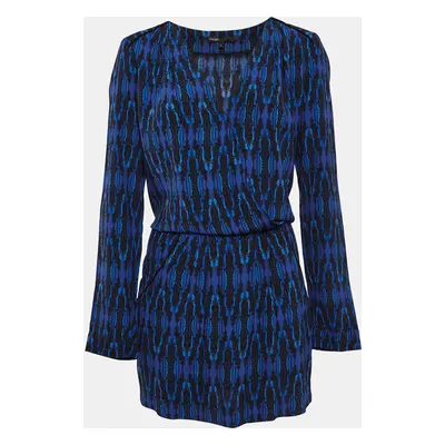 Maje Blue Printed Crepe Long Sleeve Mini Dress