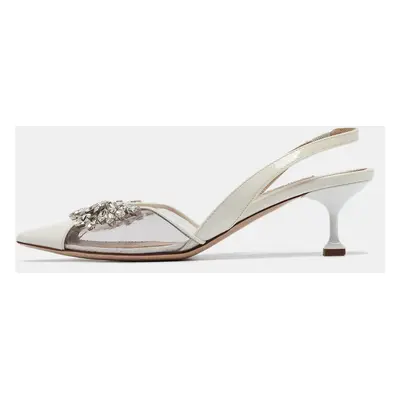 Miu Miu White/Transparent Patent Leather and PVC Crystal Embellished Pumps Size 39.5