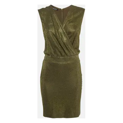 Balmain Green Embellished Jersey V-Neck Sleeveless Dress