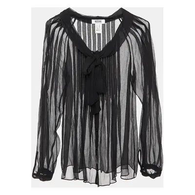 Moschino Cheap and Chic Black Crepe Pleated Sheer Blouse