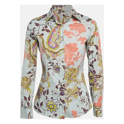 Etro Blue Floral Print Stretch Cotton Shirt