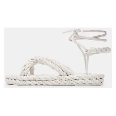 Valentino White Braided Leather Ankle Tie Flats Size