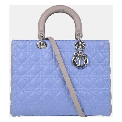 Christian Dior Blue Lambskin Lady Dior Cannage Handbag