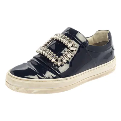 Rger Vivier Blue Patent Leather Sneaky Viv Embellished Low Top Sneakers Size