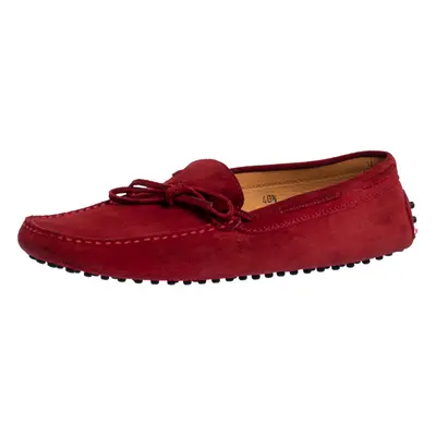 Tod's For Ferrari Red Suede Bow Slip On Loafers Size 40.5