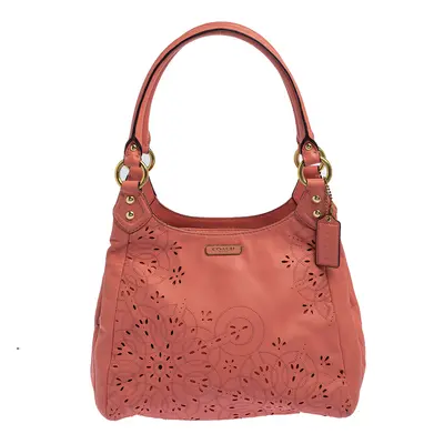 Coach Pink Leather Floral Laser Cut Hobo