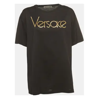 Versace Tribute Black Logo Cotton T-Shirt