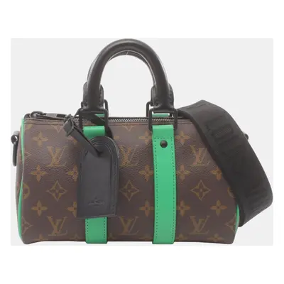 Louis Vuitton Coated Canvas Leather Monogram Macassar Brown Black Green Keepall Bandouliere Hand