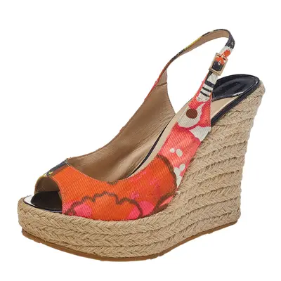 Jimmy Choo Multicolor Canvas Espadrille Wedge Slingback Sandals Size