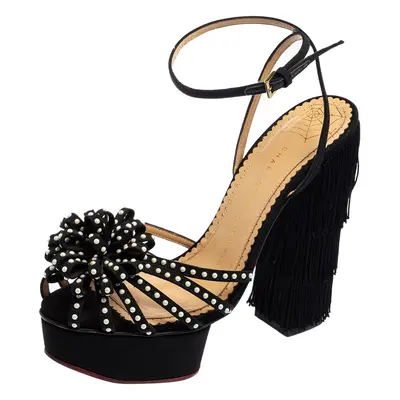 Charlotte Olympia Black Satin Miss Cha Cha Platform Sandals Size