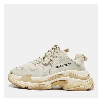 Balenciaga White/Grey Faux Leather and Mesh Triple Sneakers Size