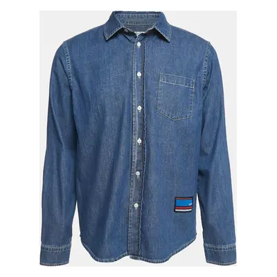 Kenzo Blue Denim Logo Patch Button Front Shirt