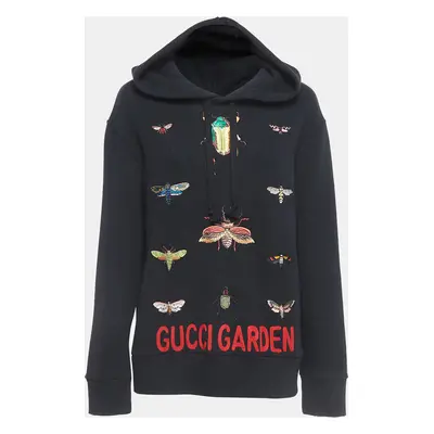 Gucci Black Garden Insects Embroidered Cotton Hoodie