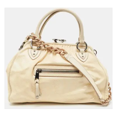 Marc Jacobs Cream Snakeskin Embossed Leather Stam Satchel