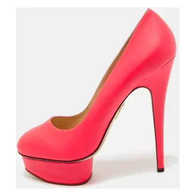 Charlotte Olympia Neon Pink Leather Dolly Platform Pumps Size