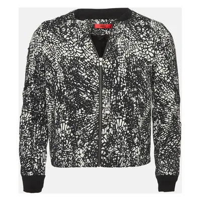 Boss By Hugo Boss Black/White Printed Cotton Blend Crinkled Bomber Jacket